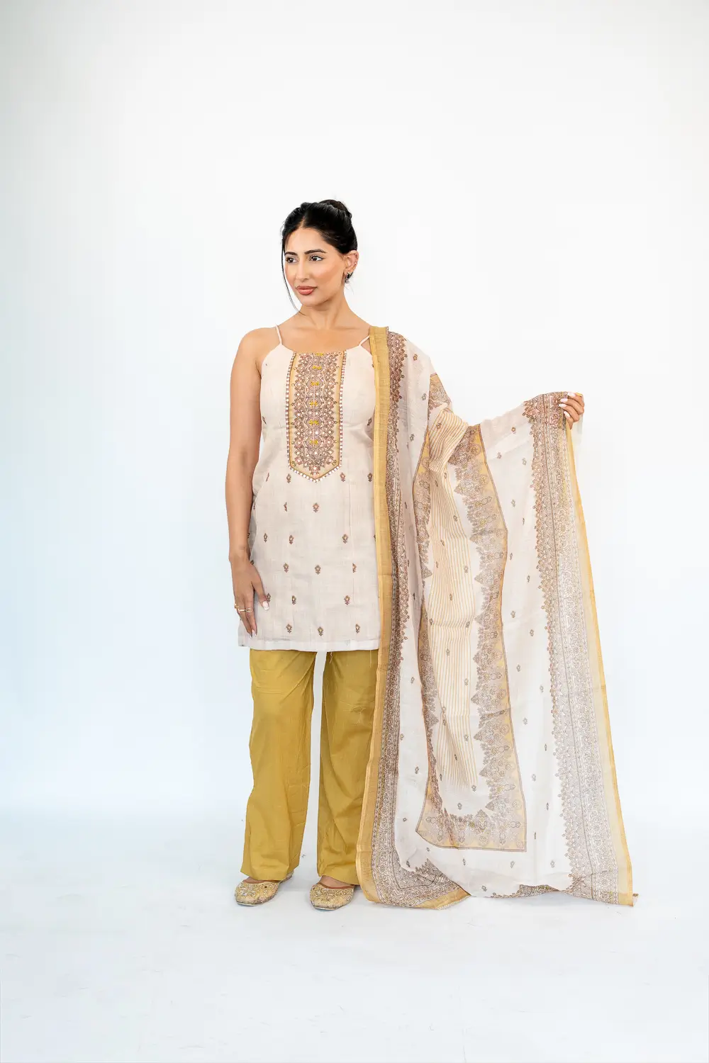 PRINTED BACKLESS 3 PIECE SUIT - BEIGE