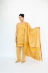 PRINTED BACKLESS 3 PIECE SUIT - MUSTARD