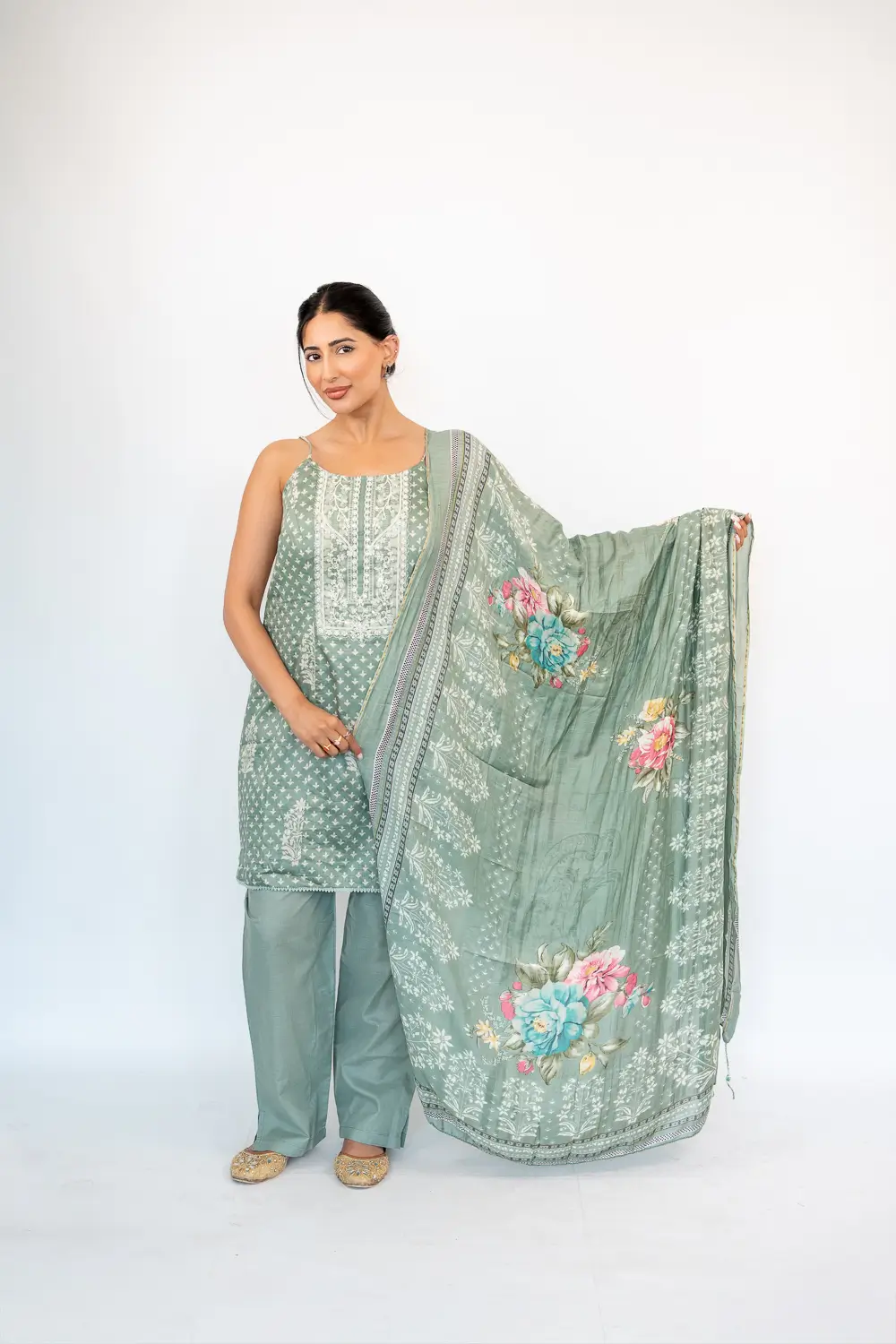 PRINTED BACKLESS 3 PIECE SUIT - GREEN