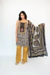 PRINTED BACKLESS 3 PIECE SUIT - BLACK