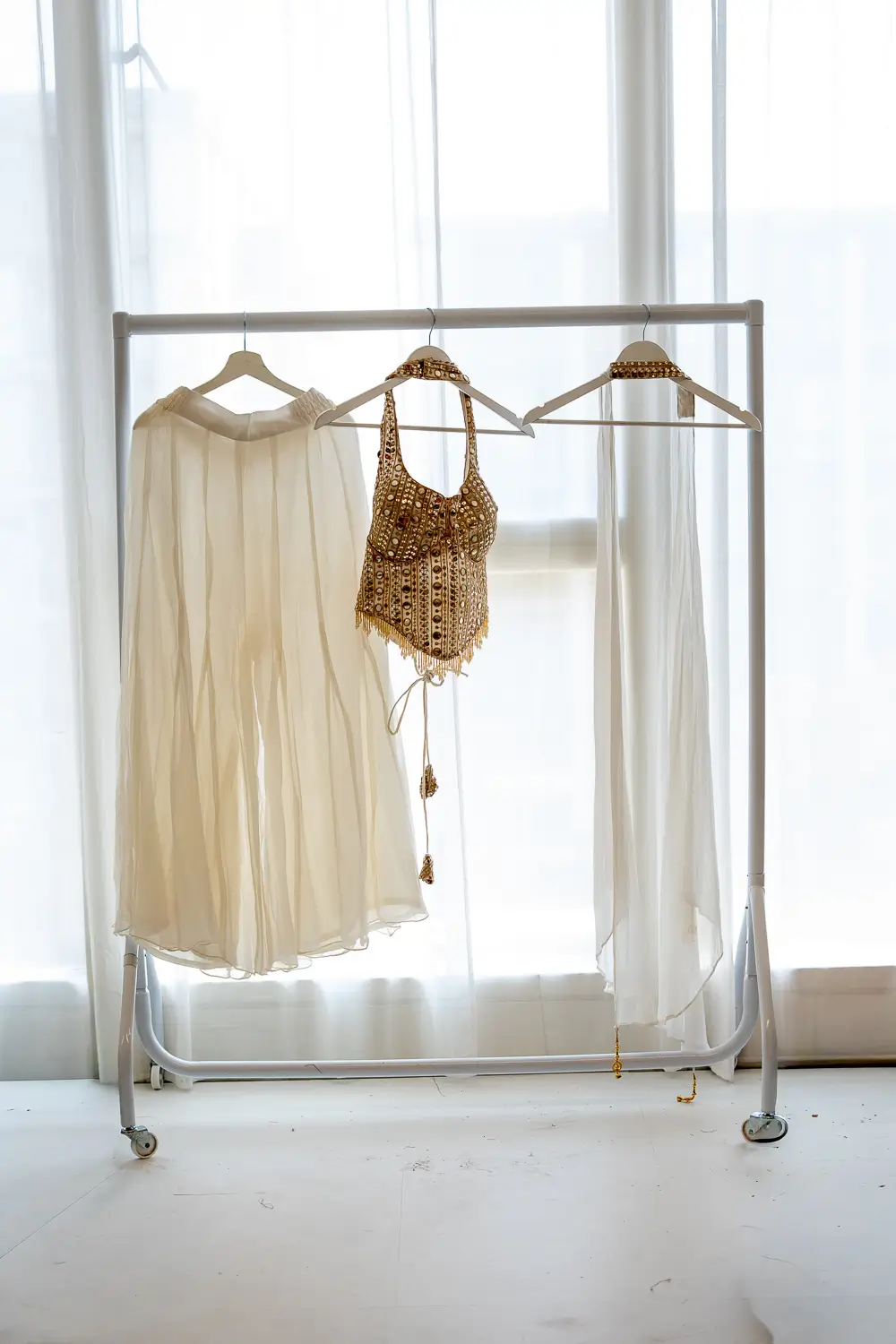 CREAM HALTER NECK PLAZZO SET